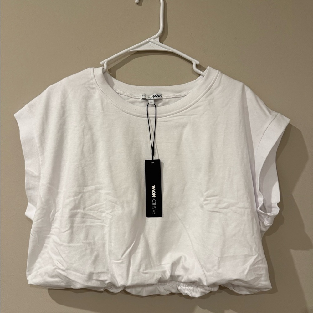 Brand New Fashion Nova Bubble Hem White Short Sleeve Top